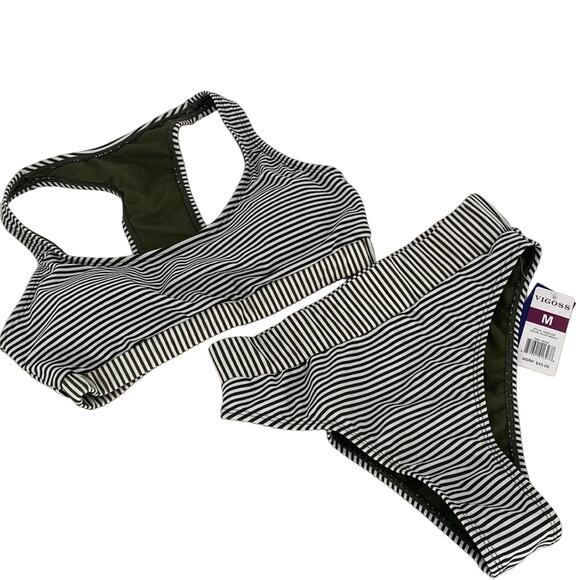 Vigoss Striped Two Piece Bikini Swimsuit New with tags Size Medium - Picture 1 of 10